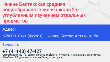 Нижне Бестяхская средняя общеобразовательная школа 2 с углубленным изучением отдельных предметов - визитка