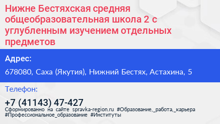 Нижне Бестяхская средняя общеобразовательная школа 2 с углубленным изучением отдельных предметов - визитка