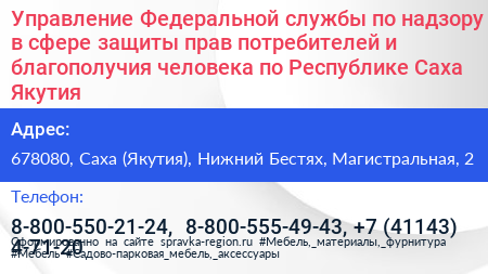 Управление Федеральной службы по надзору в сфере защиты прав потребителей и благополучия человека по Республике Саха Якутия  - визитка