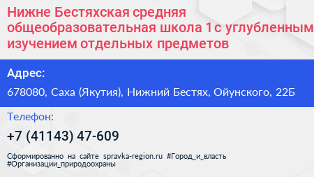 Нижне Бестяхская средняя общеобразовательная школа 1 с углубленным изучением отдельных предметов - визитка