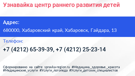 Узнавайка центр раннего развития детей - визитка