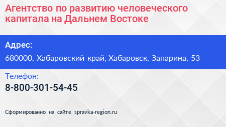 Агентство по развитию человеческого капитала на Дальнем Востоке - визитка