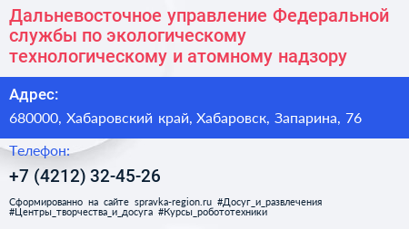 Дальневосточное управление Федеральной службы по экологическому технологическому и атомному надзору - визитка