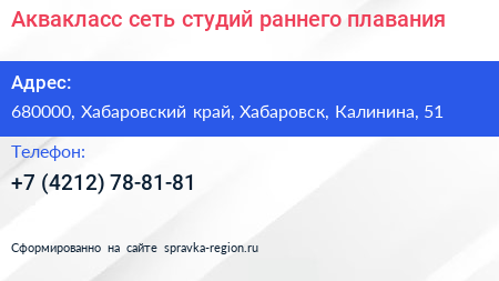 Аквакласс сеть студий раннего плавания - визитка