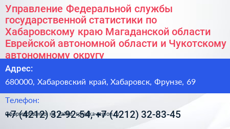 Управление Федеральной службы государственной статистики по Хабаровскому краю Магаданской области Еврейской автономной области и Чукотскому автономному округу - визитка