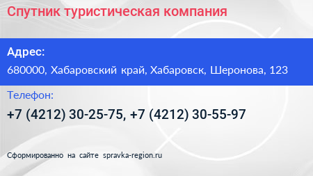 Спутник туристическая компания - визитка