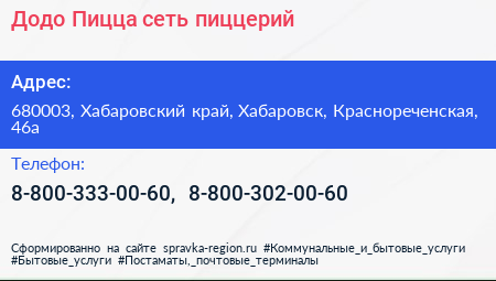 Додо Пицца сеть пиццерий - визитка