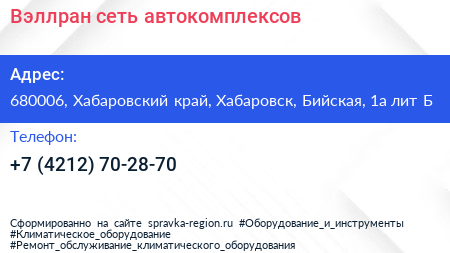 Вэллран сеть автокомплексов - визитка