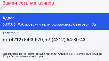 Замки сеть магазинов - визитка