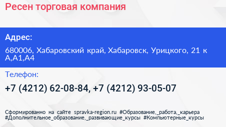 Ресен торговая компания - визитка