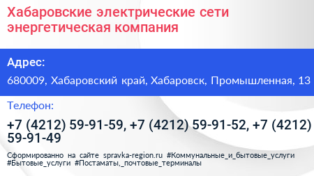 Хабаровские электрические сети энергетическая компания - визитка