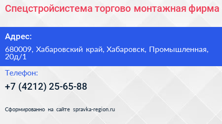 Спецстройсистема торгово монтажная фирма - визитка