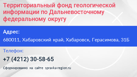 Территориальный фонд геологической информации по Дальневосточному федеральному округу - визитка