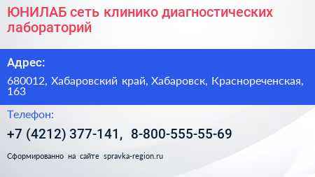 ЮНИЛАБ сеть клинико диагностических лабораторий - визитка