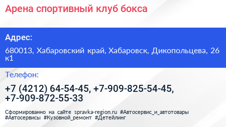 Арена спортивный клуб бокса - визитка