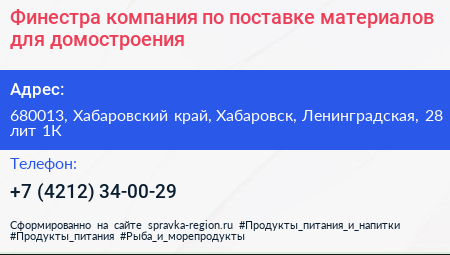 Финестра компания по поставке материалов для домостроения - визитка