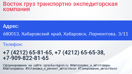 Восток груз транспортно экспедиторская компания - визитка
