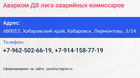 Аварком ДВ лига аварийных комиссаров - визитка