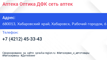 Аптека Оптика ДФК сеть аптек - визитка
