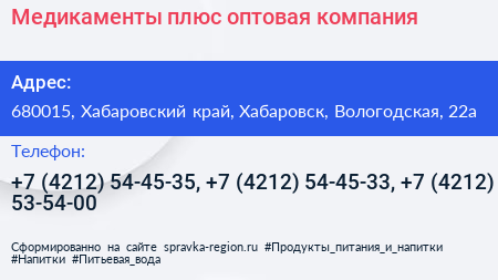 Медикаменты плюс оптовая компания - визитка