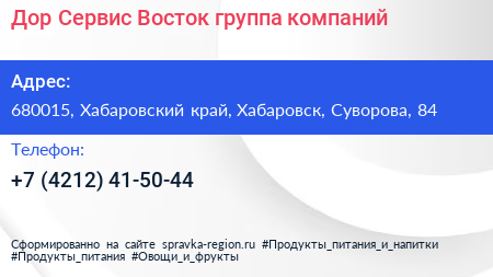 Дор Сервис Восток группа компаний - визитка