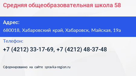 Средняя общеобразовательная школа 58 - визитка