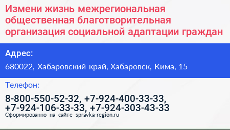 Измени жизнь межрегиональная общественная благотворительная организация социальной адаптации граждан - визитка