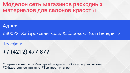 Моделон сеть магазинов расходных материалов для салонов красоты - визитка