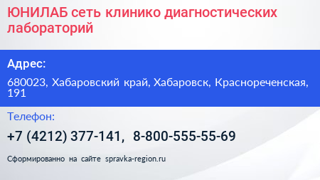 ЮНИЛАБ сеть клинико диагностических лабораторий - визитка