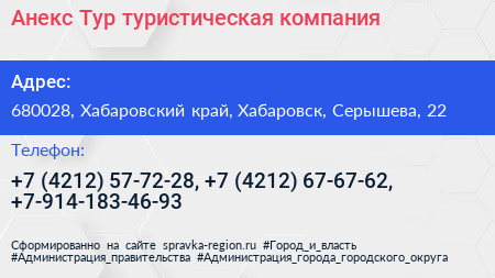 Анекс Тур туристическая компания - визитка