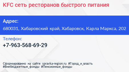 KFC сеть ресторанов быстрого питания - визитка