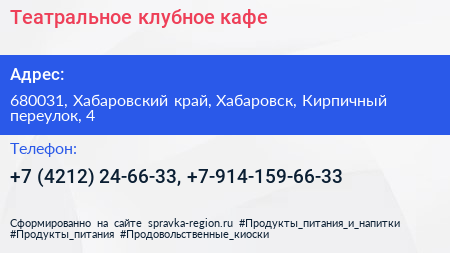 Театральное клубное кафе - визитка