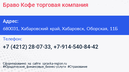 Браво Кофе торговая компания - визитка