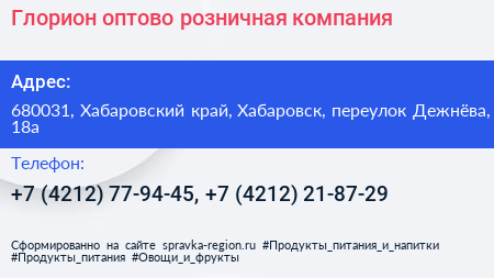 Глорион оптово розничная компания - визитка