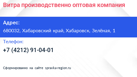 Витра производственно оптовая компания - визитка