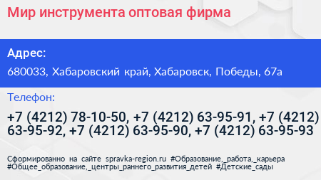 Мир инструмента оптовая фирма - визитка