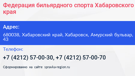 Федерация бильярдного спорта Хабаровского края - визитка