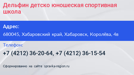 Дельфин детско юношеская спортивная школа - визитка