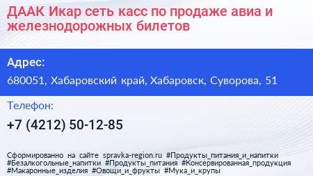 ДААК Икар сеть касс по продаже авиа и железнодорожных билетов - визитка