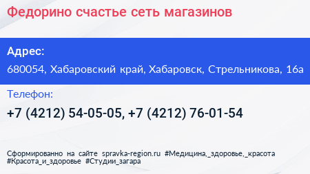 Федорино счастье сеть магазинов - визитка