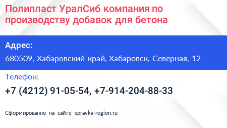 Полипласт УралСиб компания по производству добавок для бетона - визитка
