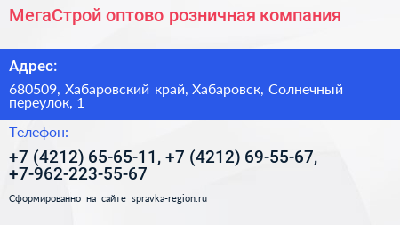 МегаСтрой оптово розничная компания - визитка