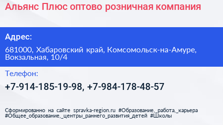 Альянс Плюс оптово розничная компания - визитка