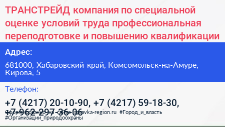 ТРАНСТРЕЙД компания по специальной оценке условий труда профессиональная переподготовке и повышению квалификации - визитка