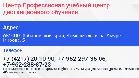 Центр Профессионал учебный центр дистанционного обучения - визитка