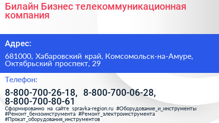 Билайн Бизнес телекоммуникационная компания - визитка
