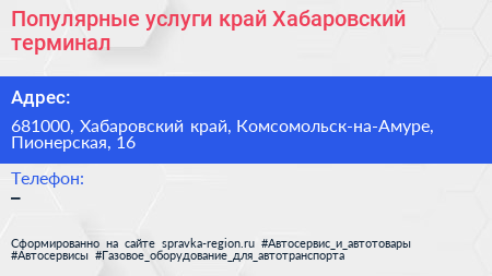 Популярные услуги край Хабаровский терминал - визитка