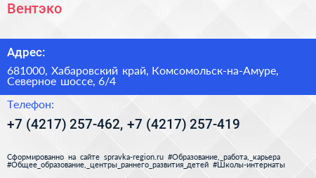 Вентэко - визитка