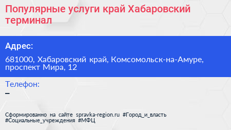 Популярные услуги край Хабаровский терминал - визитка