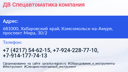ДВ Спецавтоматика компания - визитка